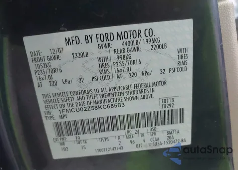 2008 Ford Escape Xls/Xls Manual from USA, damaged, VIN 1FMCU02Z58KC68583